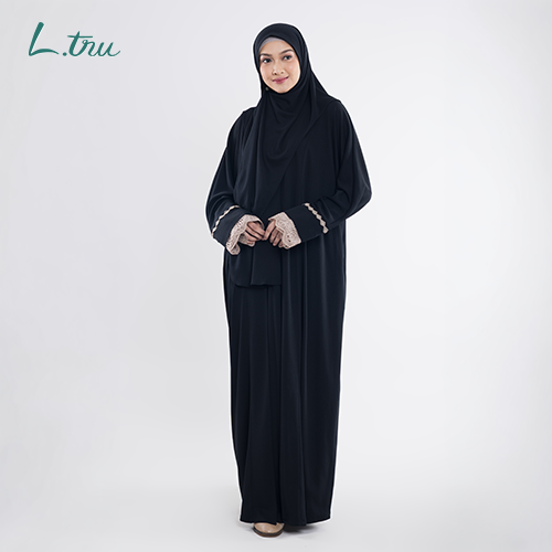 L.tru - Abaya Safwa Lace | Dress Abaya + Pashmina Instan All Size Resleting Depan | Bahan Trueasy Adem Anti Kusut