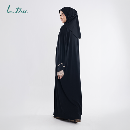 L.tru - Abaya Safwa Lace | Dress Abaya + Pashmina Instan All Size Resleting Depan | Bahan Trueasy Adem Anti Kusut