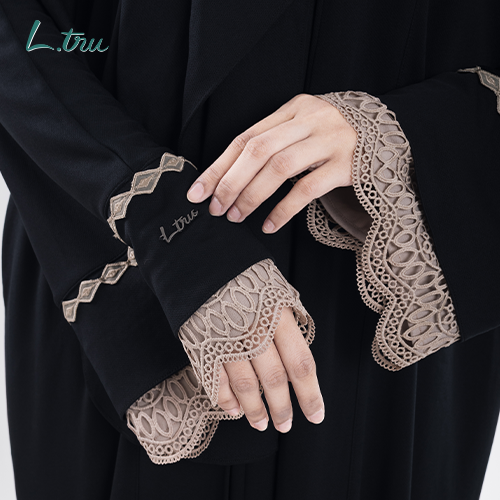 L.tru - Abaya Safwa Lace | Dress Abaya + Pashmina Instan All Size Resleting Depan | Bahan Trueasy Adem Anti Kusut