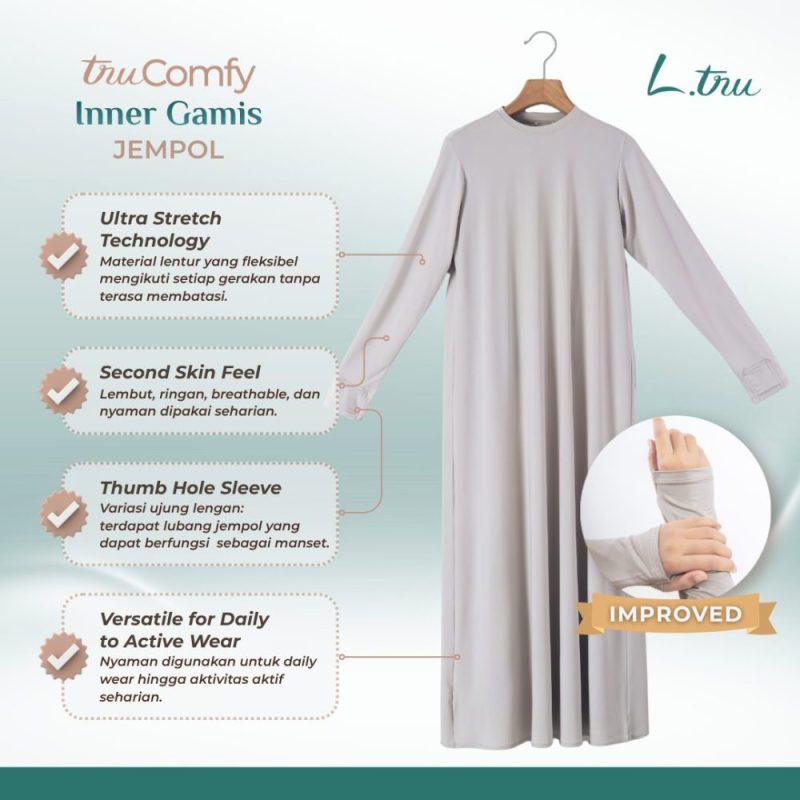 20 (1) L.tru - Inner Gamis Muslimah Nyaman dengan Fitur Lubang Jempol | Inner Dress Wanita Muslim | Inner Gamis Umroh & Haji