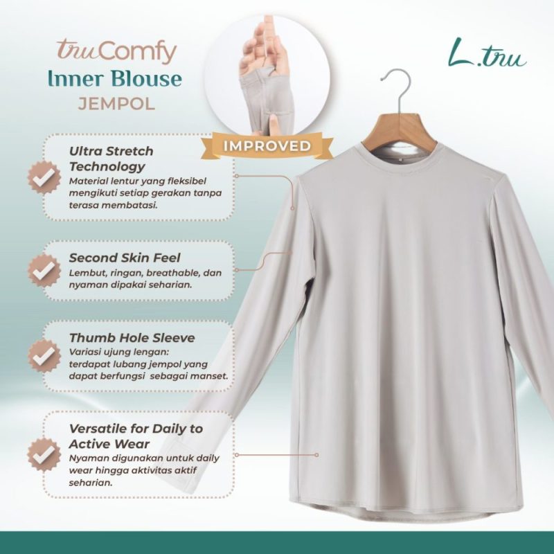 L.tru - Inner Blouse Muslimah Nyaman dengan Fitur Lubang Jempol | Dalaman Hijab Wanita | Inner Kaos Muslimah