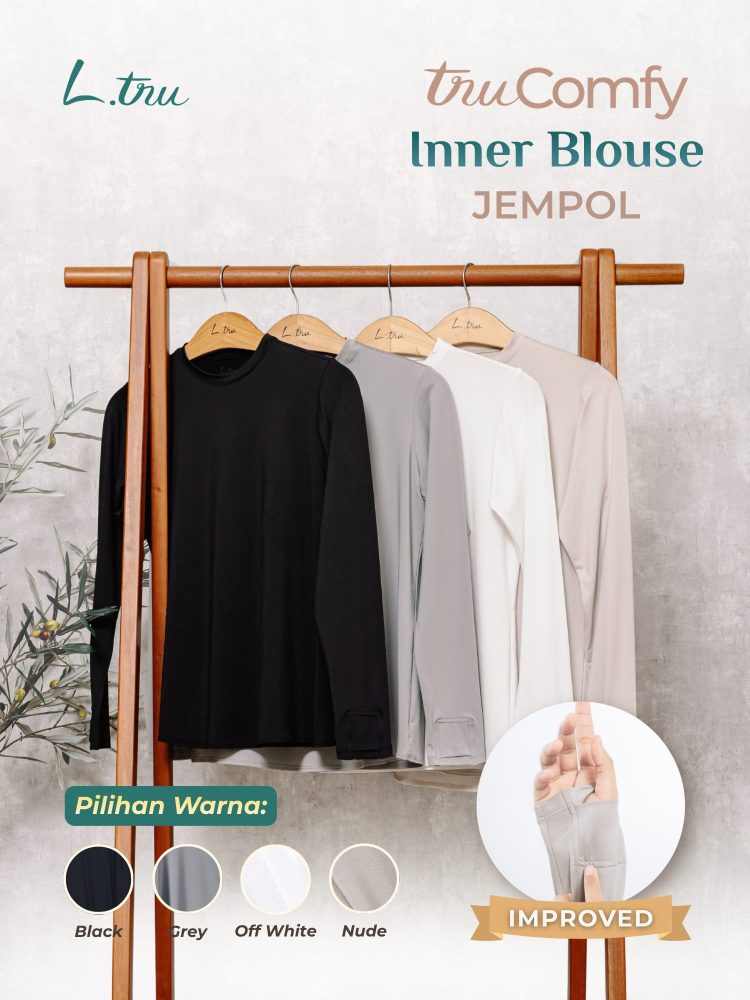 L.tru - Inner Blouse Muslimah Nyaman dengan Fitur Lubang Jempol | Dalaman Hijab Wanita | Inner Kaos Muslimah